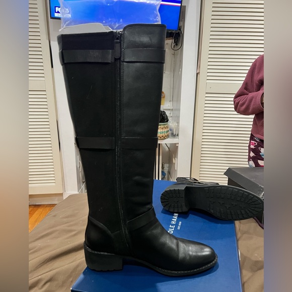 Cole Haan Salem Black Leather Triple Buckle Knee High Riding Boots - Picture 4 of 8